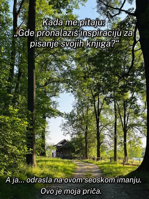Seoski put kroz hrastovu šumu koji vodi do starog seoskog imanja